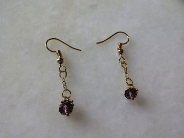Handmade Dangled Earring with Chain & Purple Bead 5mm
