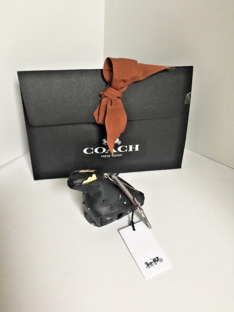 New Coach Rexy 1941 Dinosaur Black Leather Coin Case Embellished Wallet