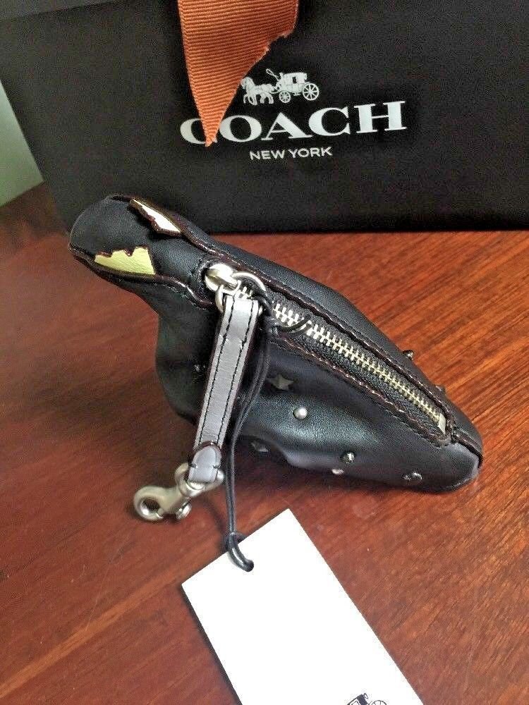 New Coach Rexy 1941 Dinosaur Black Leather Coin Case Embellished Wallet