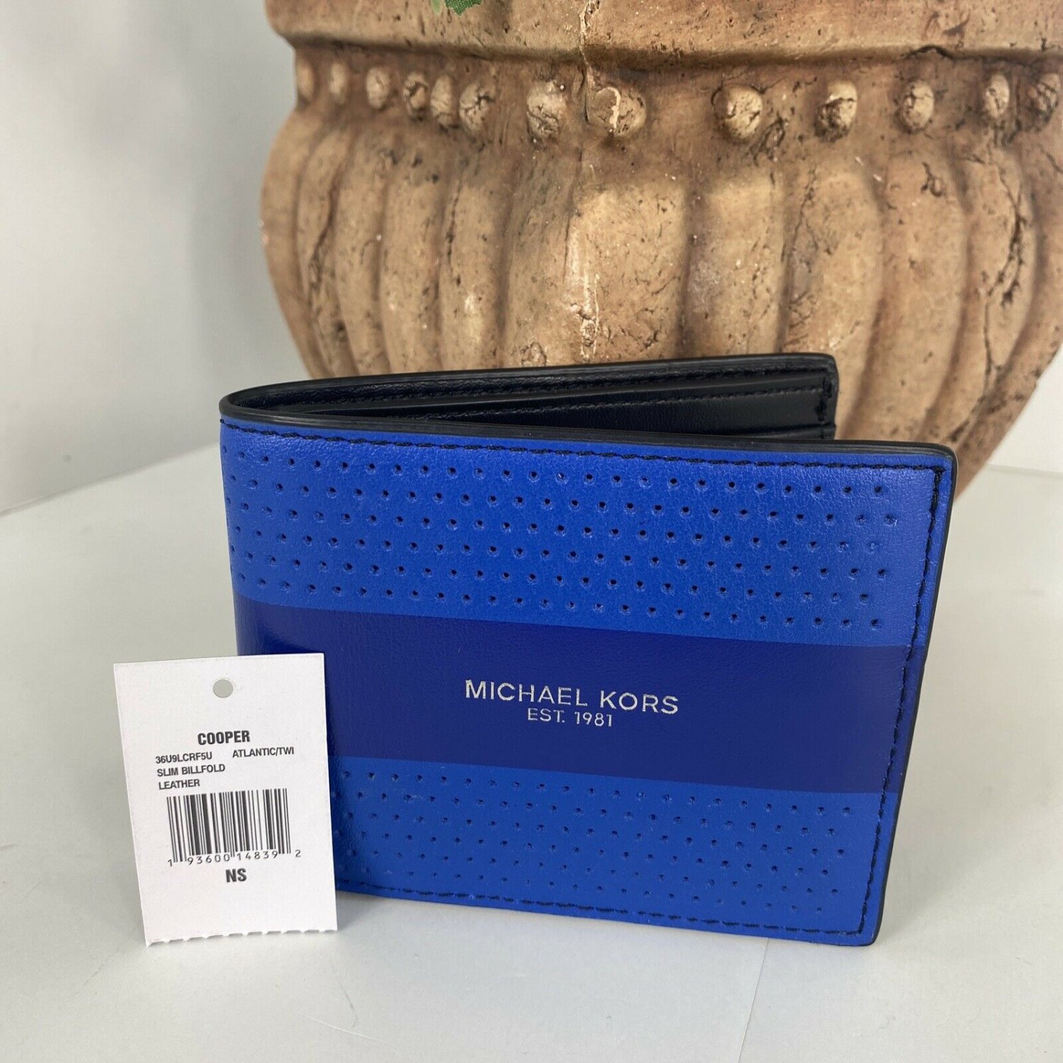 Michael Kors Men's Wallet Cooper Slim Bifold Atlantic Blue Perforated ...