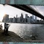 TWIN TOWERS of WORLD TRADE CENTER view from under the Brooklyn Bridge at dusk