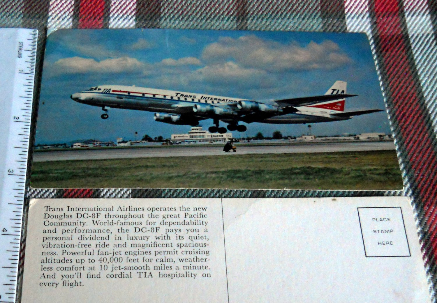 Douglas DC-8F.Trans International Airlines Postcard