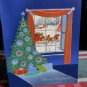Vintage Christmas Greeting Card cut-out window showing stage coach