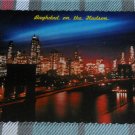 NEW YORK CITY view of city & Brooklyn Bridge at night POSTCARD