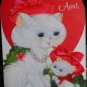 Valentine AUNT Vintage 70's*die cut*Cat & Kitten* gray flockin-UNUSED Hallmark