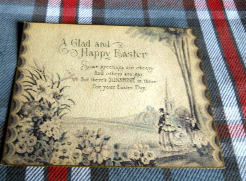Vintage 1920S or earlier EASTER CARD -couples walking in country scene* panel