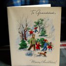 Vintage  Christmas * to GRANDDAD * with kids getting the tree* circa 1950 unused