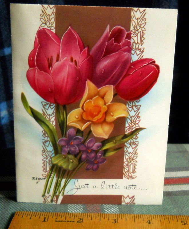 Vintage GET WELL note 3D Pop out *FLORAL BOUQUET* Greeting Card by Flair-unused