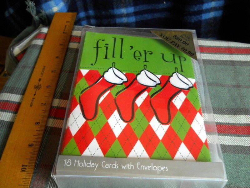 18 Christmas Greeting Cards & Envelopes;Paper Magic: red socks " fill'er up "