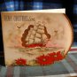 Vintage 50s- MERRY CHRISTMAS - SON GREETING CARD -gold trim  boat in full sail