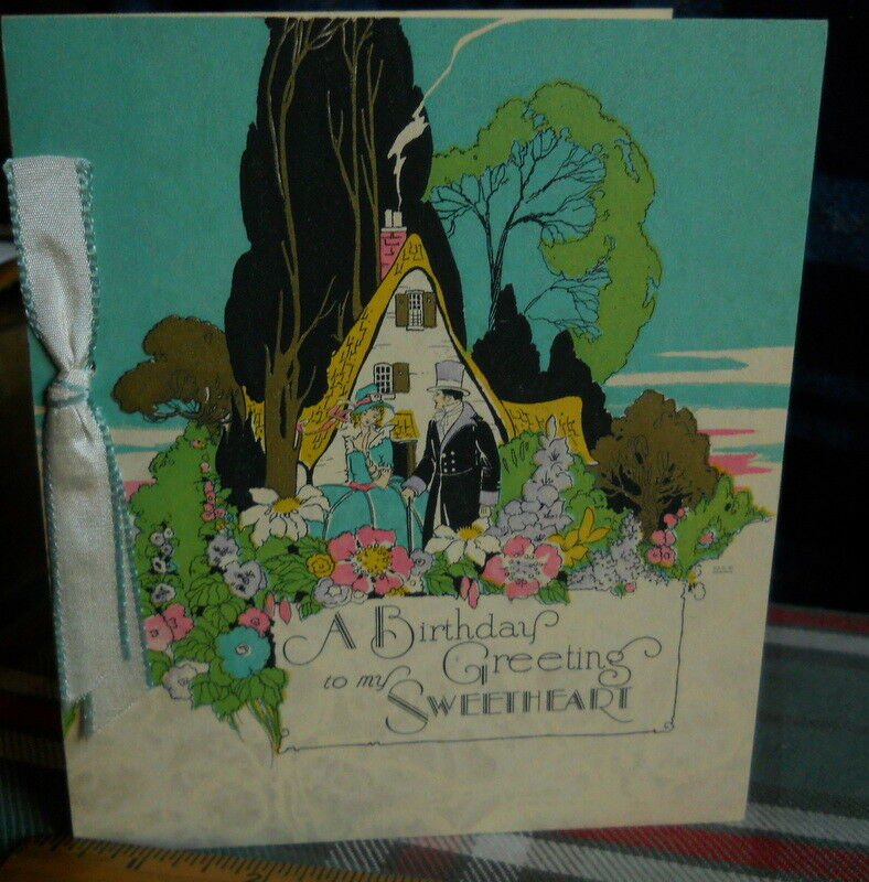 Vintage BIRTHDAY SWEETHEART *Fond Wishes 20's or earlier  painted card Envelope