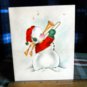 Christmas Greetings -Snow person blowing  trombone/inside singing carols HALLMARK