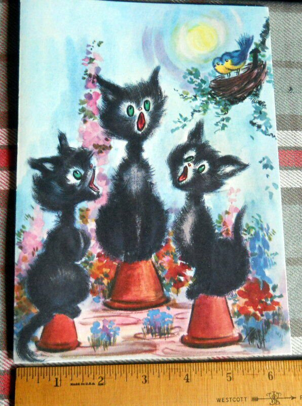 MISS YOU- UNUSED * designed by TESSA  for Gibson 'SOCIABLES' >BLACK CATS yowling
