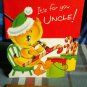 Merry Christmas UNCLE**duck painting candy canes c1950 sparkle>die cut Nocrcross