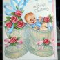 VINTAGE BABY'S CHRISTENING EMBOSSED LARGE GREETING CARD DIE CUT circa 1950