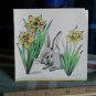VINTAGE Happy Easter CARD -rabbit sitting among daffodils