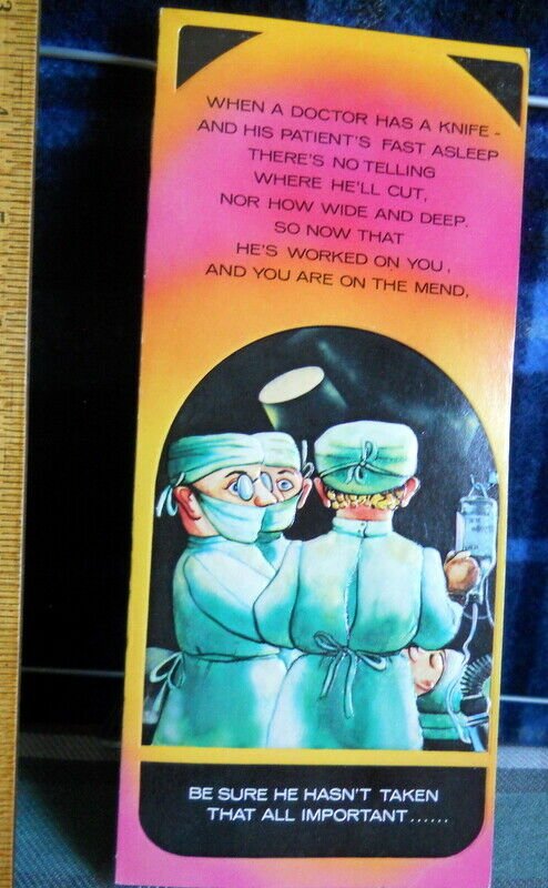 STUDIO CARD **GET WELL *after the Surgery do a check*1976 **RISQQUE!!  EMBOSSED