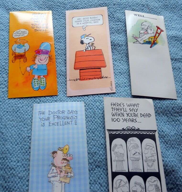 5 (FIVE) vintage STUDIO CARD Retro 60-70's GET WELL>UNUSED with envelopes