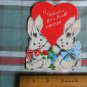 Valentine Card * for a swell COUSIN * flocked cute rabbits VOLLAND UNUSED 1950