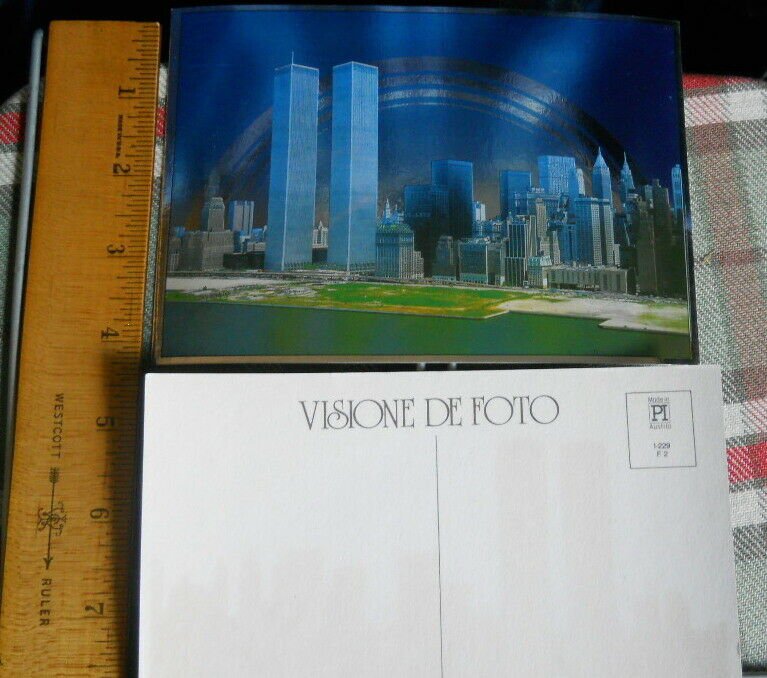 2 (TWO CARDS)  RAINBOW over TWIN TOWERS of WORLD TRADE CENTER  1983 silver shine
