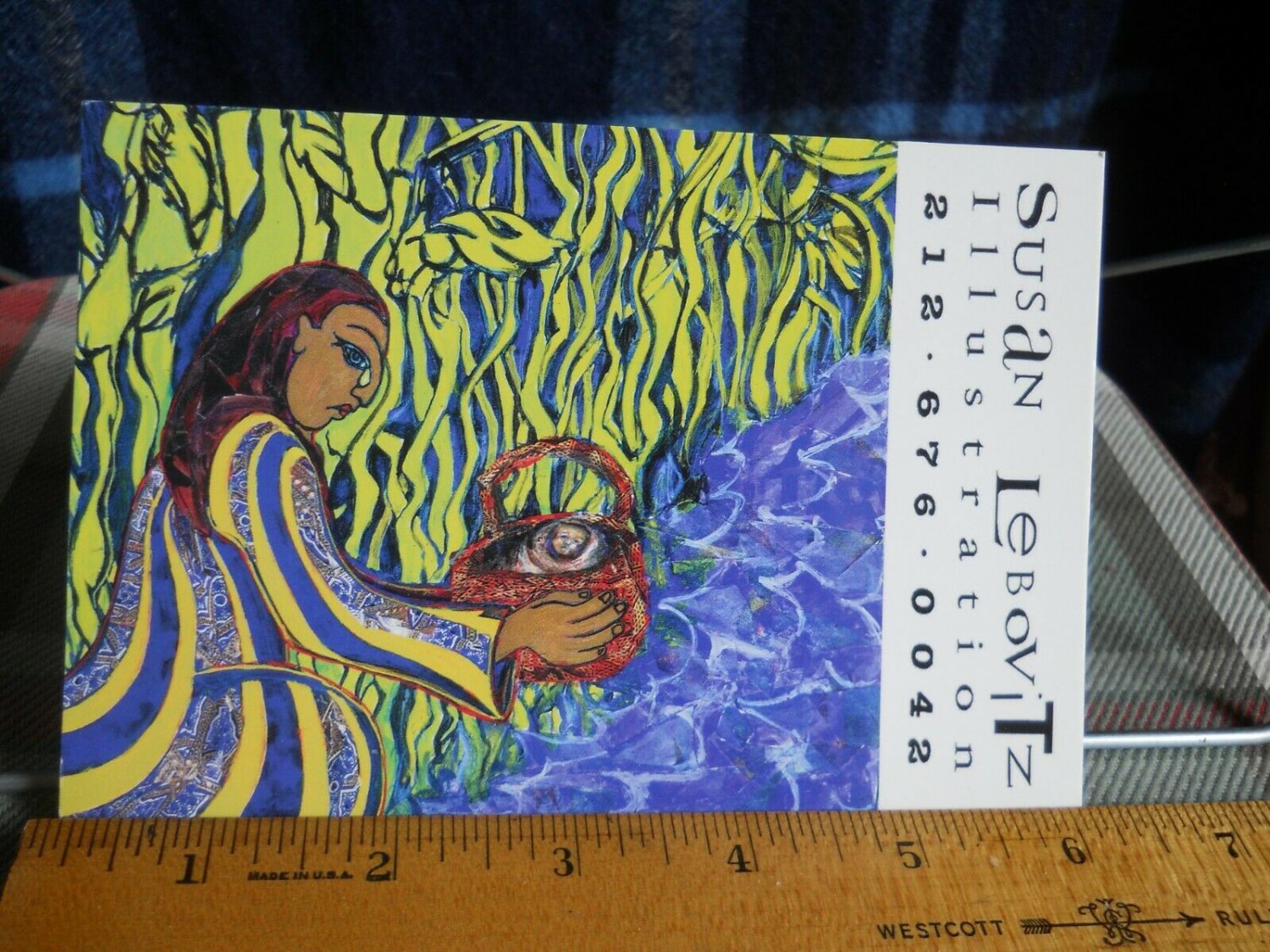 Vintage 1980's Postcard * MOSES BEING put INTO WATER BY SUSAN LEBOVITZ*PASSDVER
