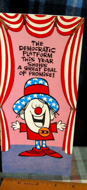 Rust Craft * THE DEMOCRATIC PLATFORM >PROMISES! unused STUDIO CARD circa 1970