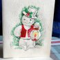 Merry Christmas Volland Greeting circa 1950 * SNOWMAN WITH LANTERN
