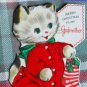 TO GODMOTHER Merry Christmas *die-cut* UNUSED *HALLMARK kitten in flocked PJs