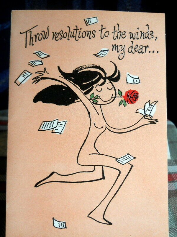 Vintage Happy New Year THROW RESOLUTIONS TO THE WIND, my dear 1970 RUST CRAFT