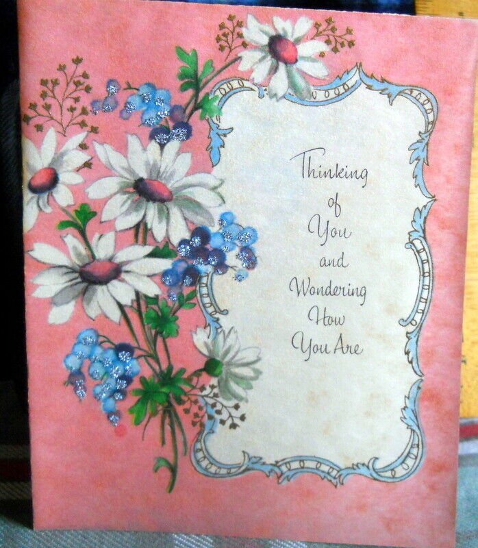 GET WELL  Vintage 50's BUZZA-CARDOZO unused THINKING OF YOU PARCHMENT sparkle