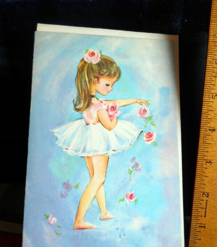 Ballet Dancer  with Roses GREETING NOTE CARD on card stock  BLANK INSIDE