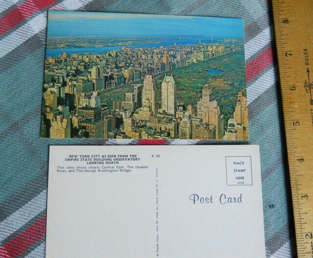 N.Y.C. Vintage Postcard Central Park Seen From Empire State Building, Hudson, GW