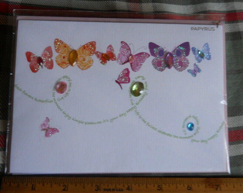 BIRTHDAY CARD Papyrus -enjoy simple pleasures BUTTERFLYS & Sequins