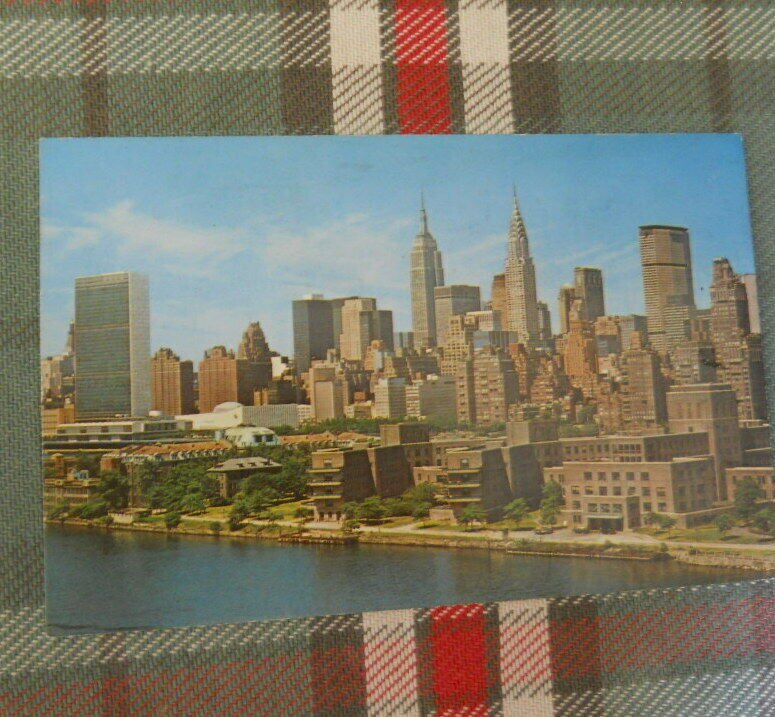 NYC view Early 1950's U.N.'s Headquarters /Midtown across Welfare Island/ EastR.