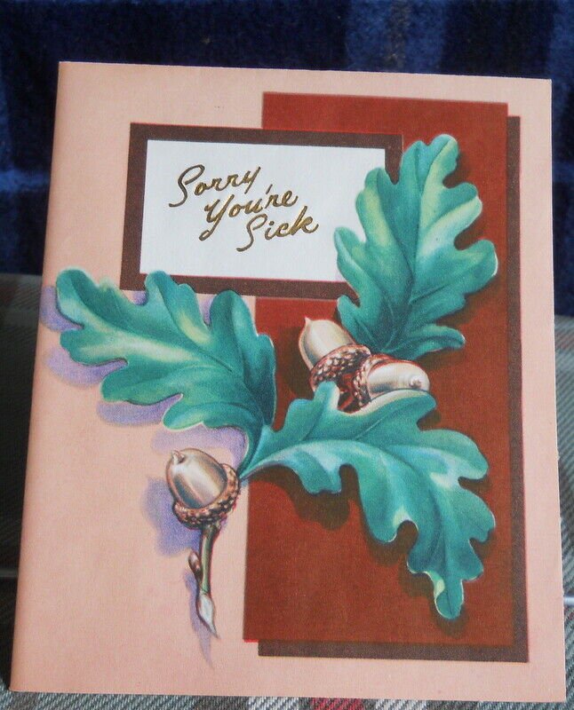 Vintage GET WELL sorry your sick  Greeting Card unused oak seed cluster