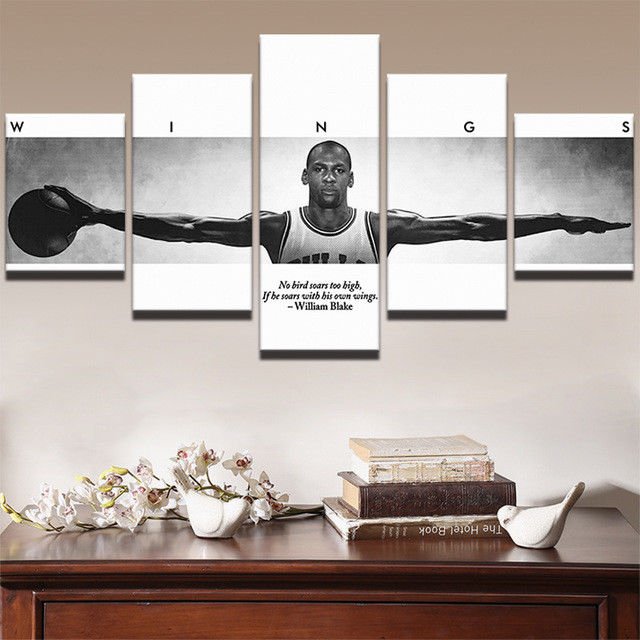 Michael Jordan Wings, 5 Panel Framed Canvas Poster Home Decor Wall Art