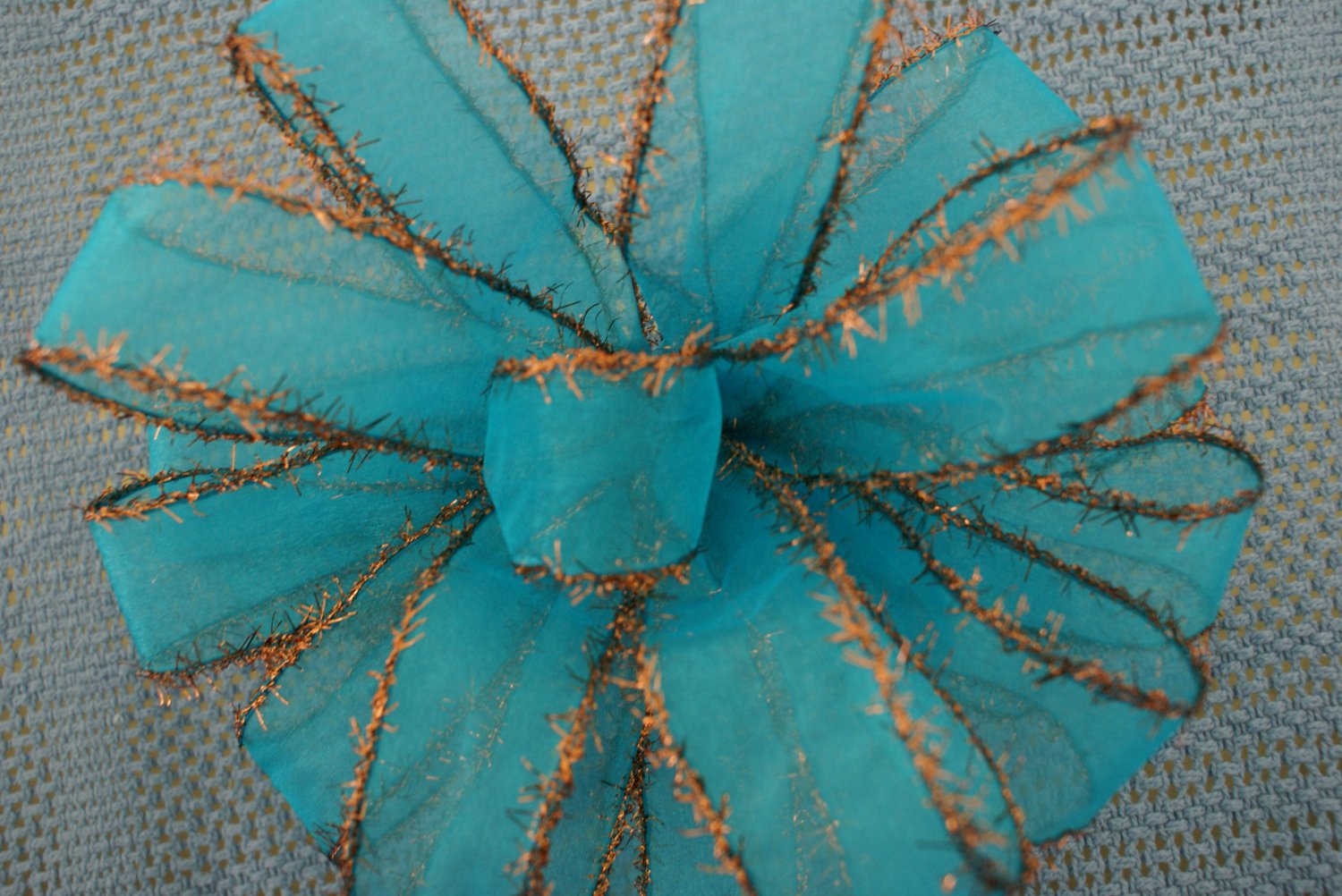 TURQUOISE AND BRONZE TINSEL CHRISTMAS WREATH, SWAG, GARLAND OR PRESENT BOWS (3 BOWS/PACKAGE)