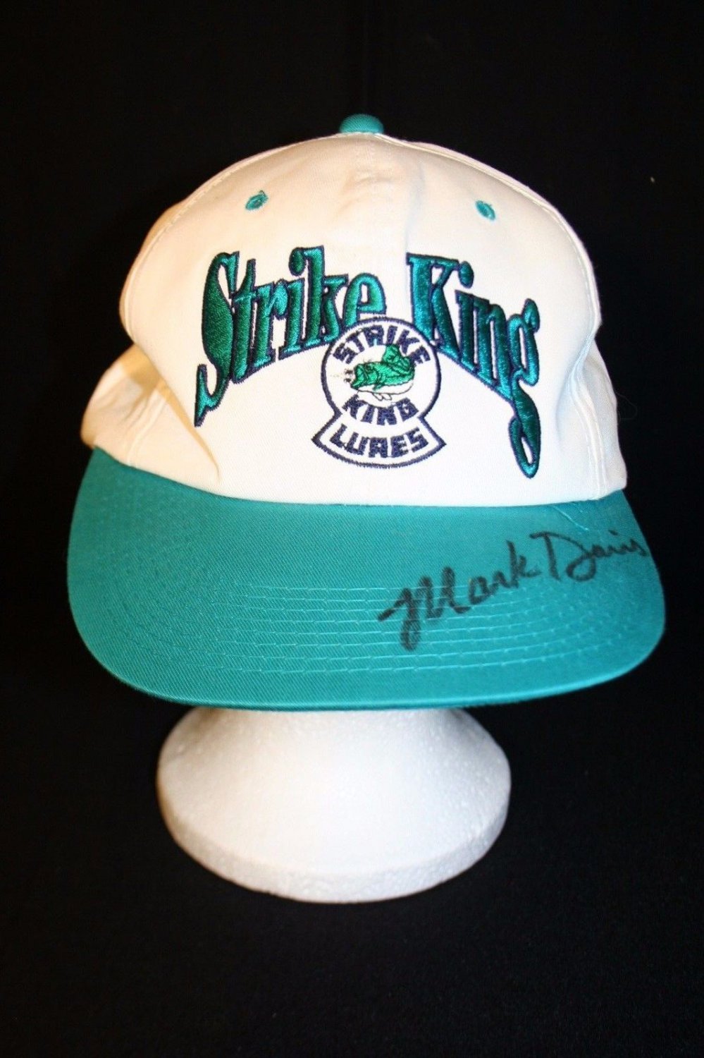 Strike King Lures Mark Davis Autograph Snapback Dad Fishing White/Green Cap Hat
