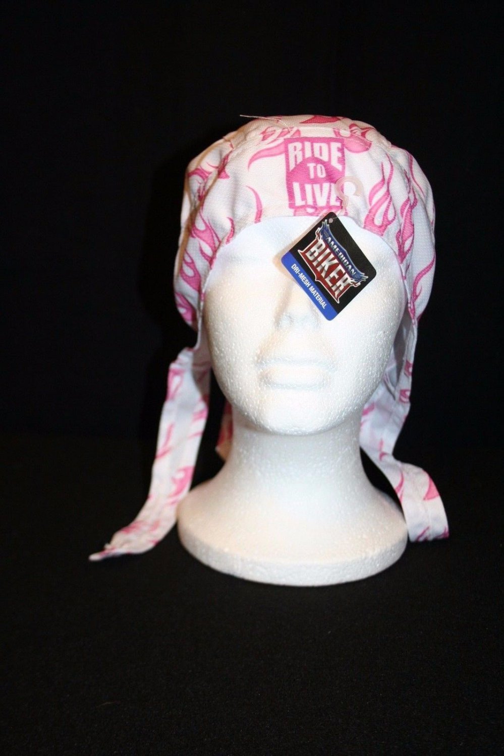 American Biker Du-Rag Headwrap White & lt Pink w/Flames Born to Ride NEW w/tag