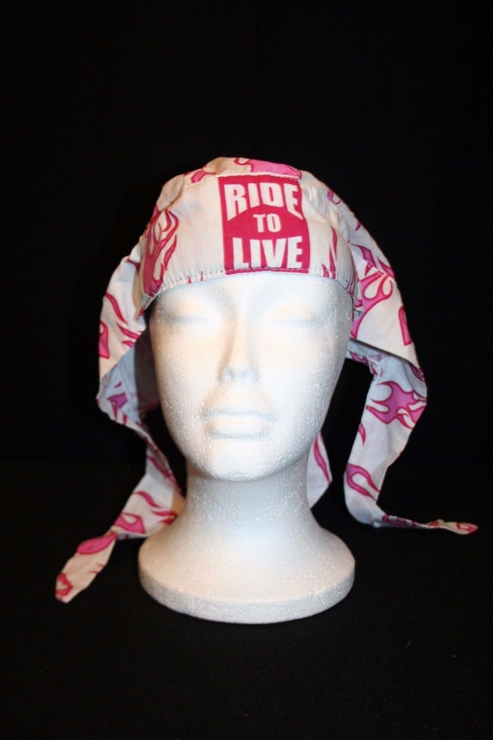 American Biker Du-Rag Headwrap White & Pink with Flames Born to Ride NEW w/tag