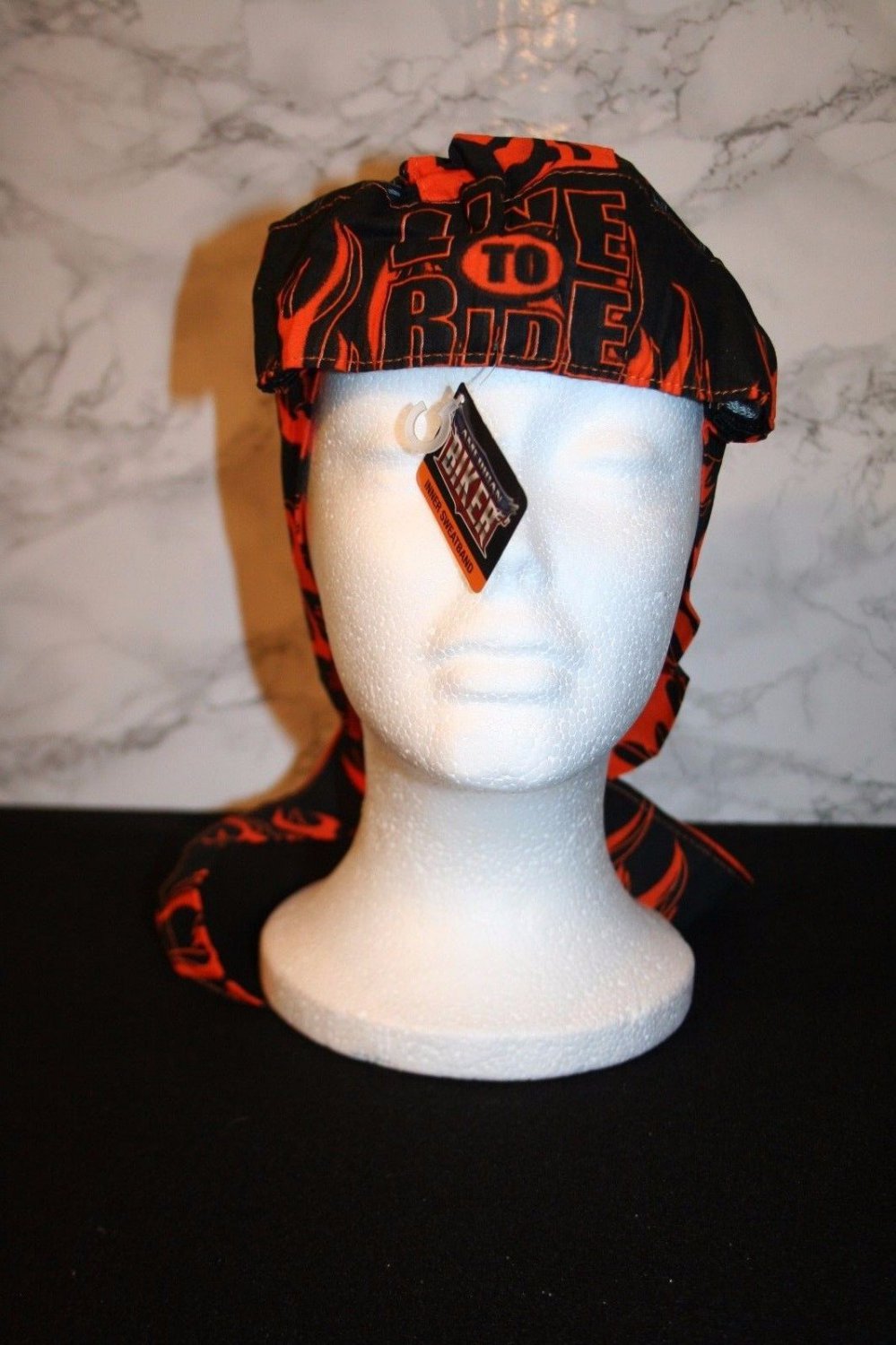 American Biker Doo-Rag Headwrap Black Eagle orange Flames LIVE FREE NEW w/tag