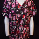 Peaches Uniform Breast Cancer Aware October Black Sparkly Doctor/Nurse Scrub Top