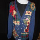 Heirloom Collectible Blue UGLY CHRISTMAS HOLIDAY JINGLE BELLS KNIT SWEATER SMALL