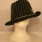 Playboy Mens Fedora Hat w/Rhinestones Black White Pin Stripes & Bunny Size L