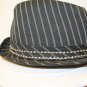 Playboy Mens Fedora Hat w/Rhinestones Black White Pin Stripes & Bunny Size L