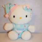 Sanrio Hello Kitty w/blue cloud Pajamas nightcap PJs White Plush Stuffed Bow