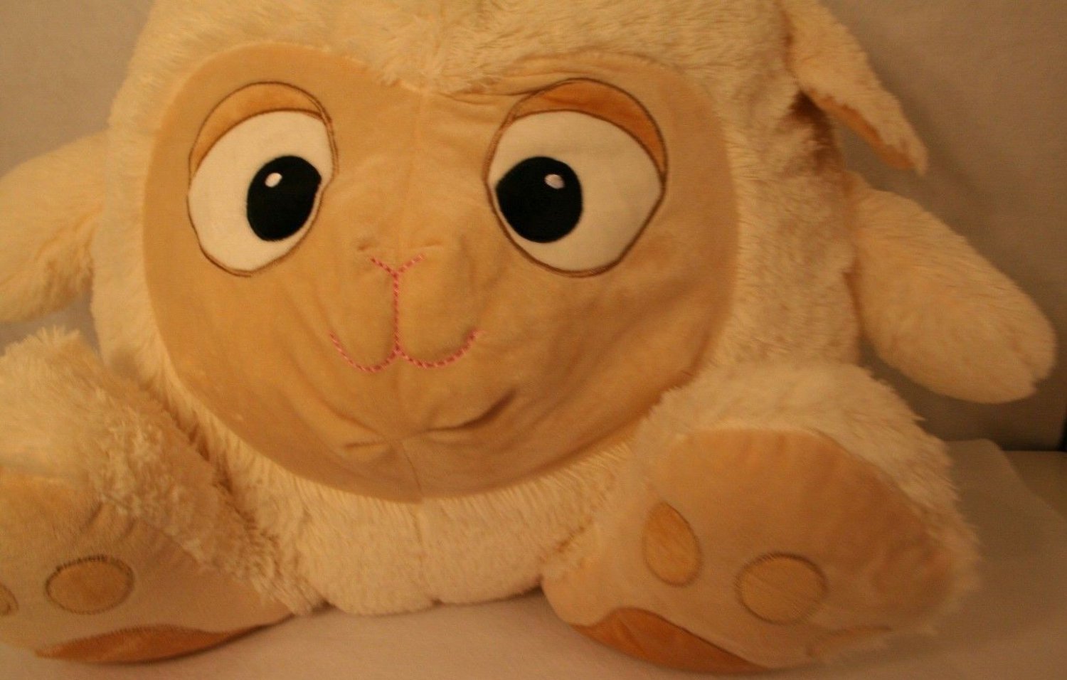 EXTRA-LARGE Hug & Luv Off-white/cream Sheep Lamb Bed Back Pillow Plush 25"x23"