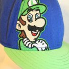 Super Mario Bros Luigi A-Flex Stretch Cap Hat Nintendo Blue Green Flat Brim Bill