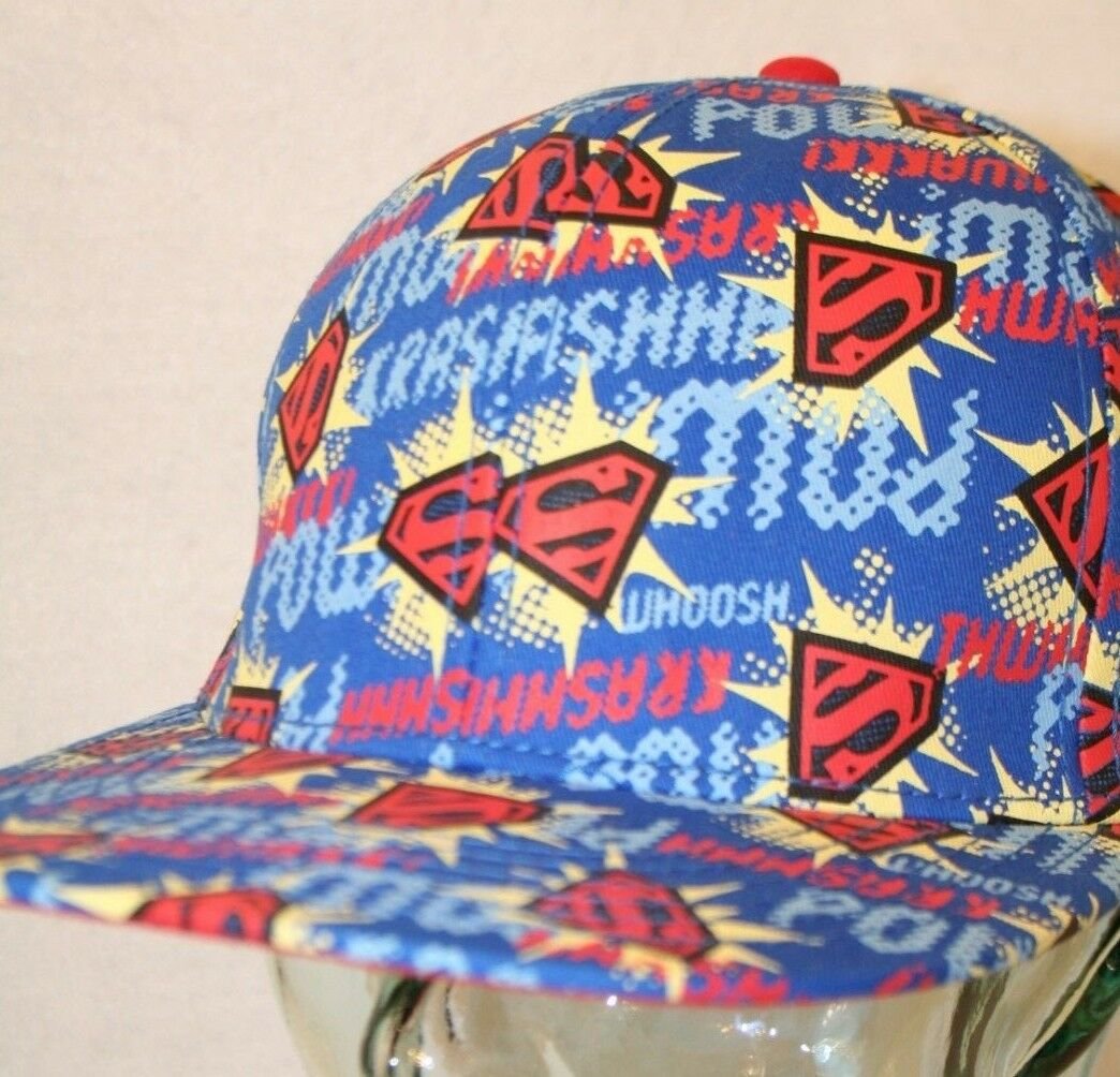 DC Comics Superman All Over Comic Book Print Red Yellow Blue Snapback Cap Hat