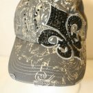 BKE Buckle Clothing Distressed Destroyed Gray Black Fleur de lis Strapback Cap